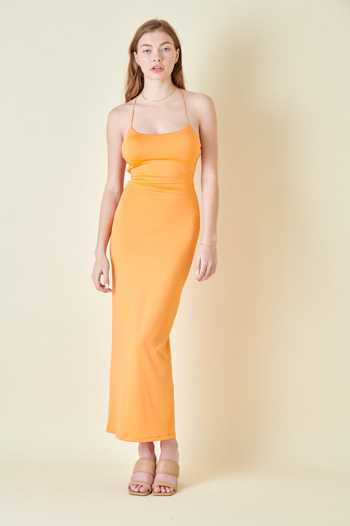STYLED BY ALX COUTURE MIAMI BOUTIQUE Tangerine Strappy CrissCross Back Bodycon Dress