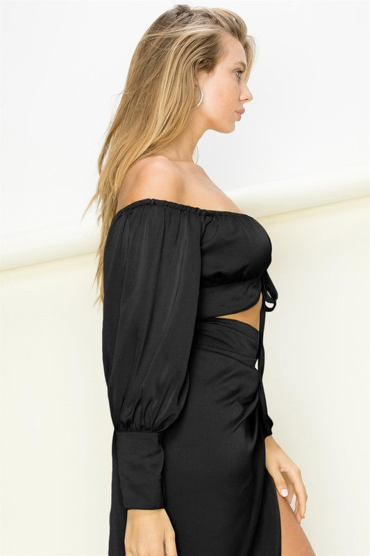 STYLED BY ALX COUTURE MIAMI BOUTIQUE WOMENS TOP BLACK Black Love Off Shoulder Crop Top