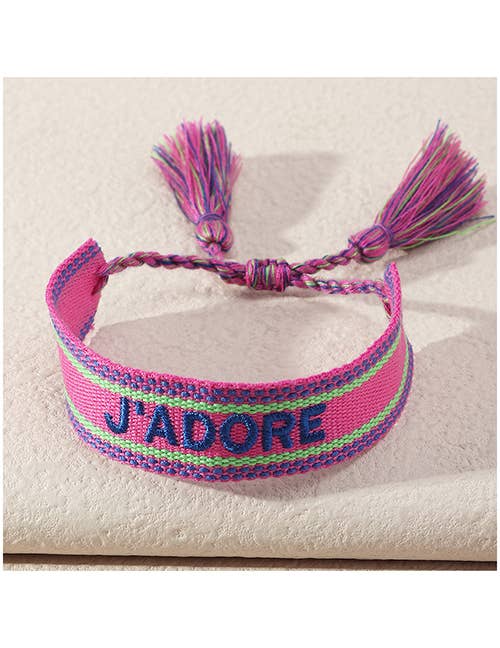 Hot Pink Hand stitched J'Adore Bracelet