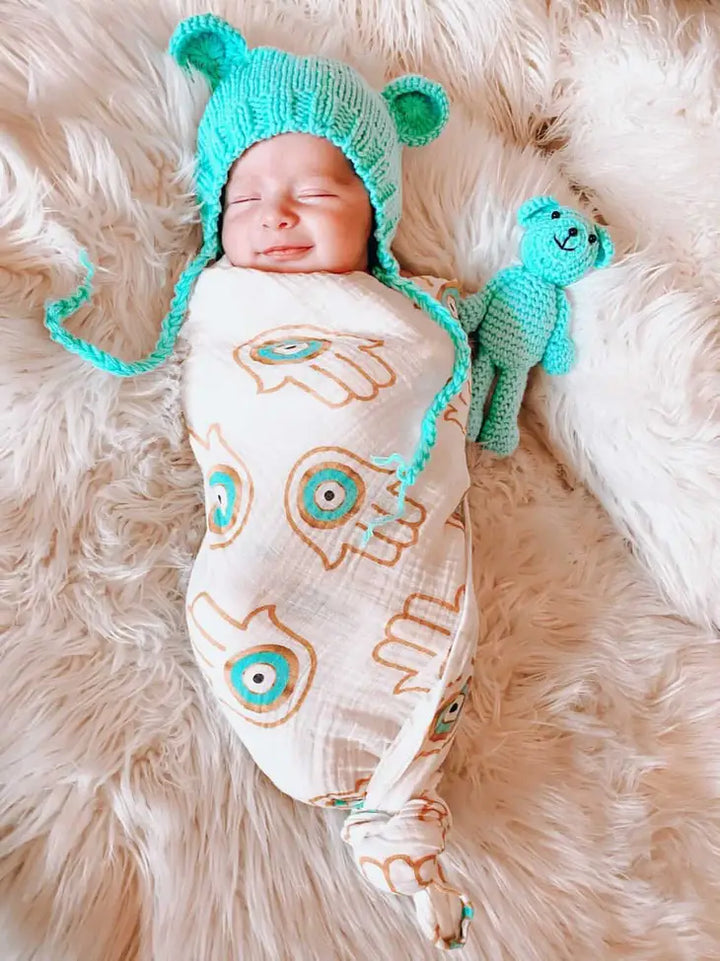 STYLED BY ALX COUTURE MIAMI BOUTIQUE Pink Hamsa Evil Eye Swaddle Blanket