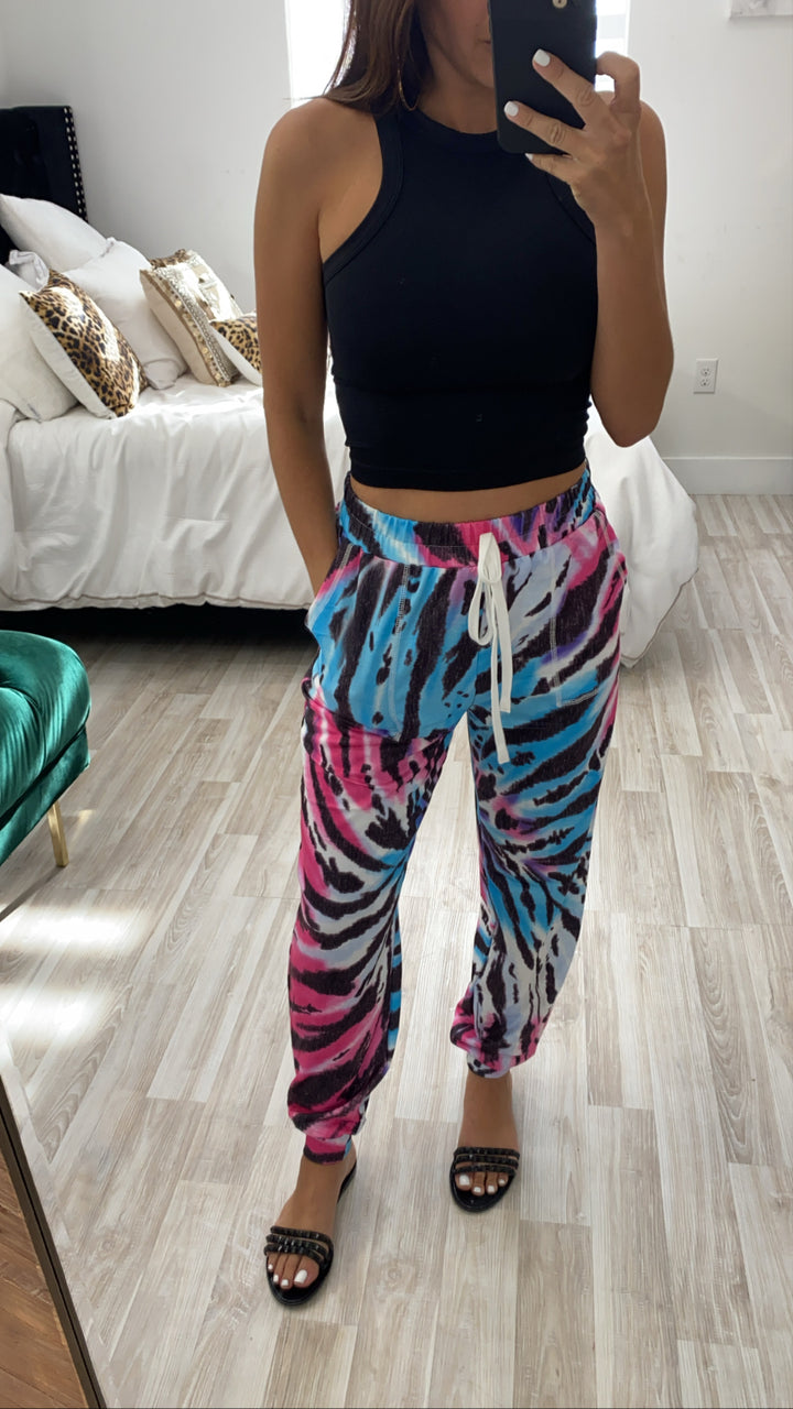 BLUE AND PINK TIE-DYE JOGGER SET