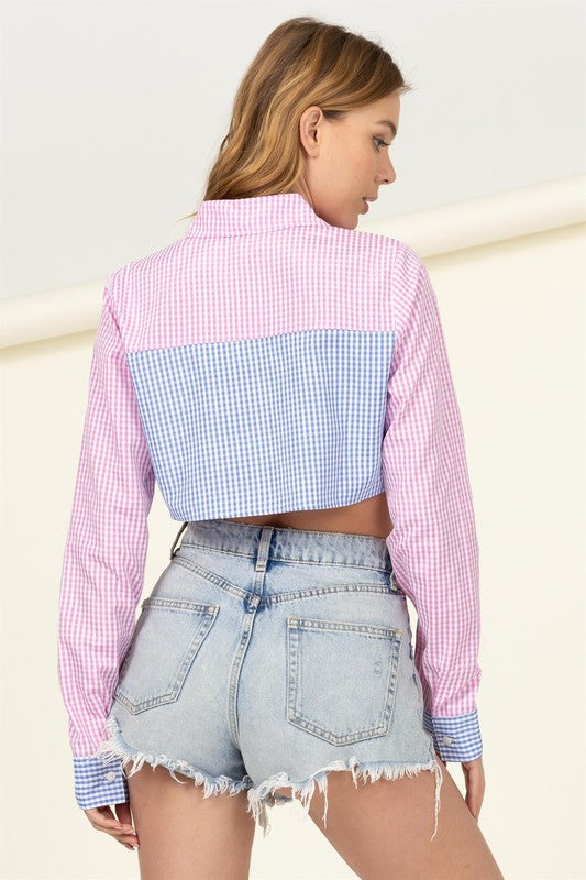 STYLED BY ALX COUTURE MIAMI BOUTIQUE Blue Lapel Collar Stripe Cropped Shirt