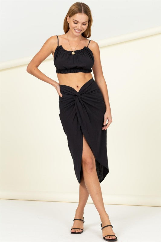 STYLED BY ALX COUTURE MIAMI BOUTIQUE WOMENS SET Black Ruched Top and Skirt Set