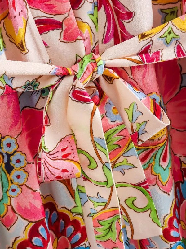 STYLED BY ALX COUTURE MIAMI BOUTIQUE Multi Floral Print Belted Kimono *PRE*