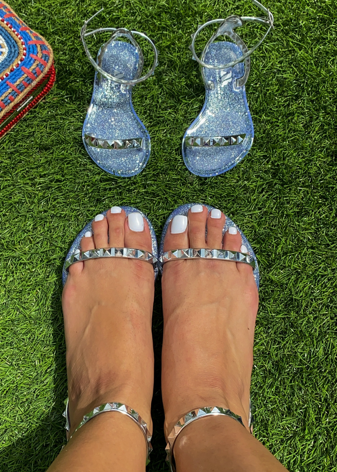 Silver jelly sandals for women and kid's a mommy and me matching shoe sandals.