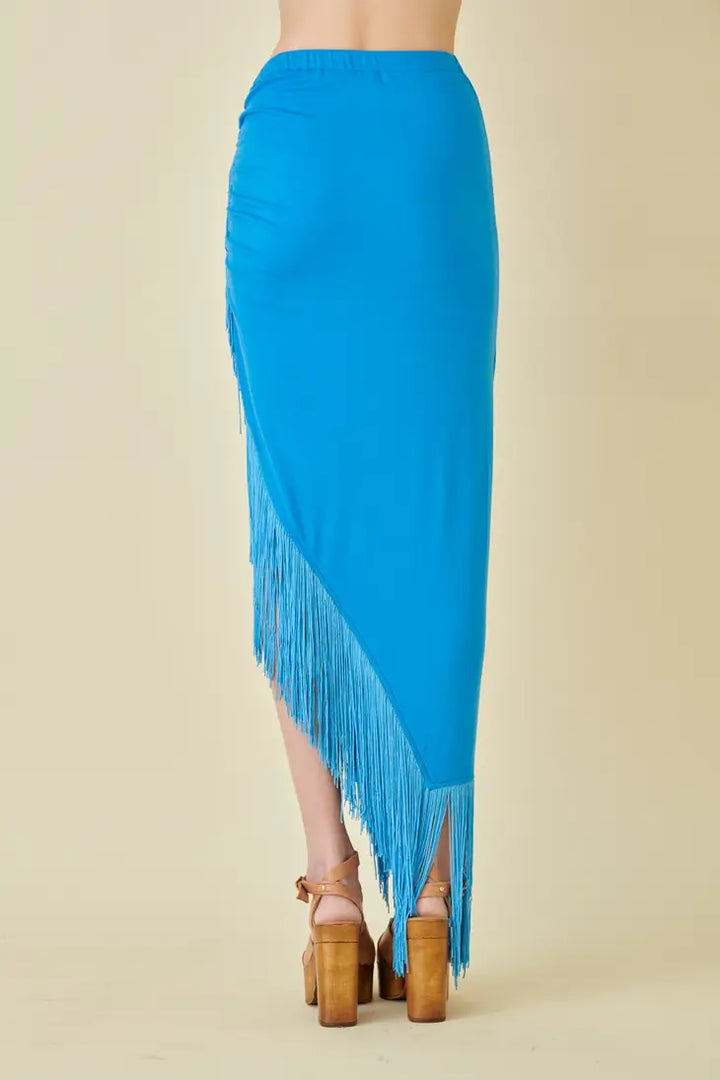 STYLED BY ALX COUTURE MIAMI BOUTIQUE Blue Fringe Wrap Maxi Skirt