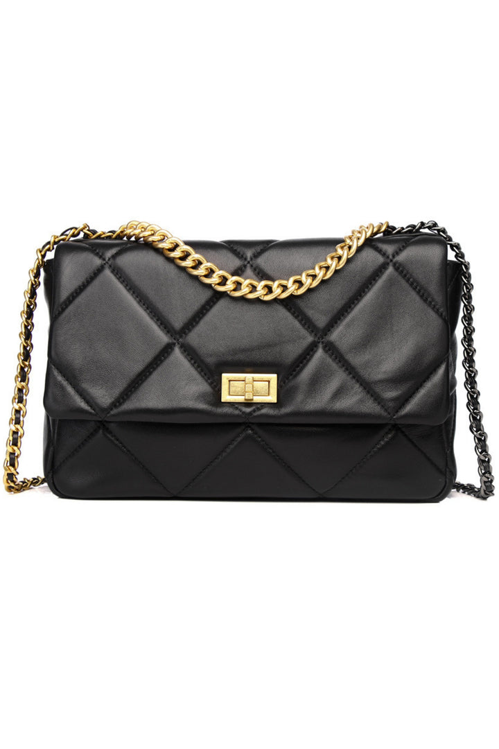 BLACK Leather Gold Chain Bags