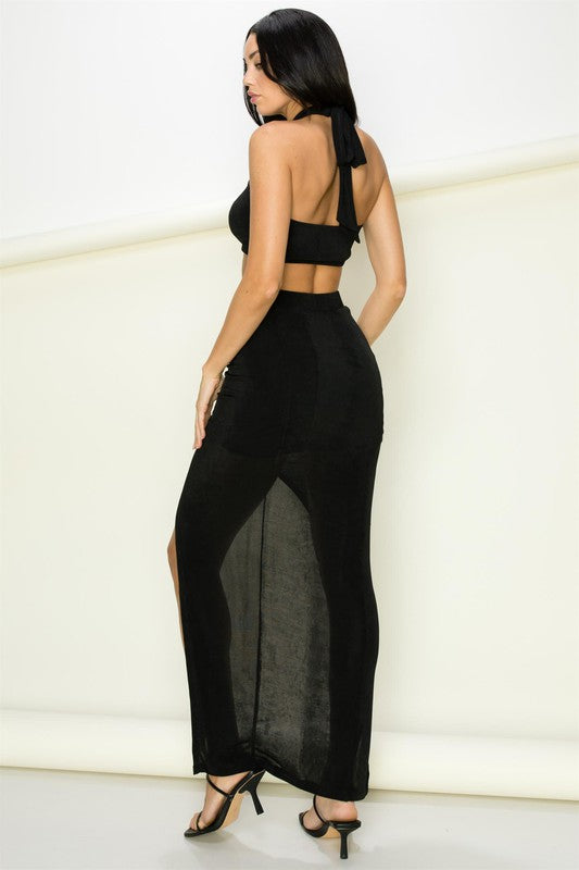 STYLED BY ALX COUTURE MIAMI BOUTIQUE Black Malibu Maxi Skirt Set