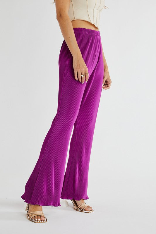 STYLED BY ALX COUTURE MIAMI BOUTIQUE Magenta Bell Wrinkle Lettuce Hem Pants