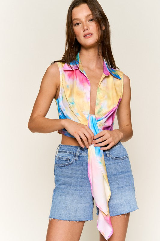 STYLED BY ALX COUTURE MIAMI BOUTIQUE Multi Tie Dye Satin Top