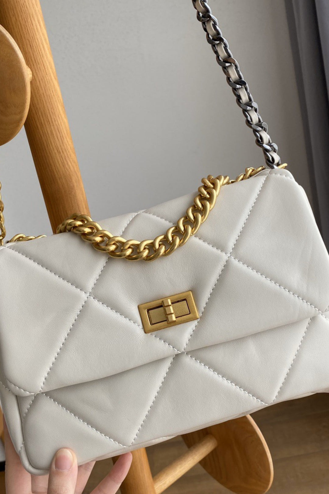 IVORY Leather Gold Chain Bags