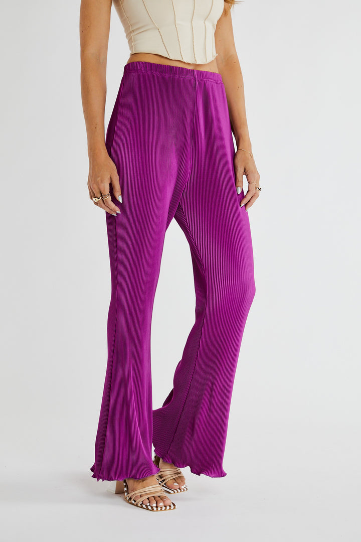 STYLED BY ALX COUTURE MIAMI BOUTIQUE Magenta Bell Wrinkle Lettuce Hem Pants