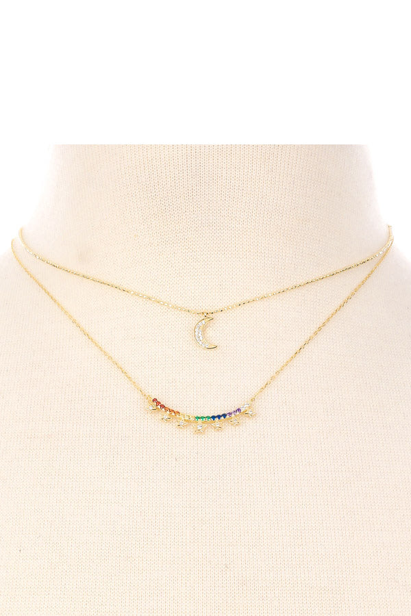 Gold Sterling Silver Rainbow Curved Bar Necklace Set