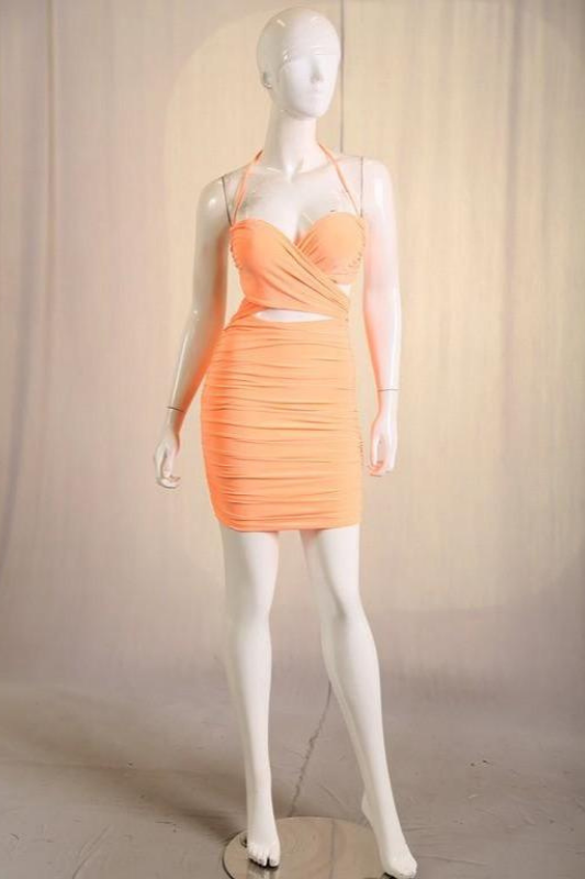 STYLED BY ALX COUTURE MIAMI BOUTIQUE WOMENS DRESS ORANGE Orange Criss Cross Front Mini Dress
