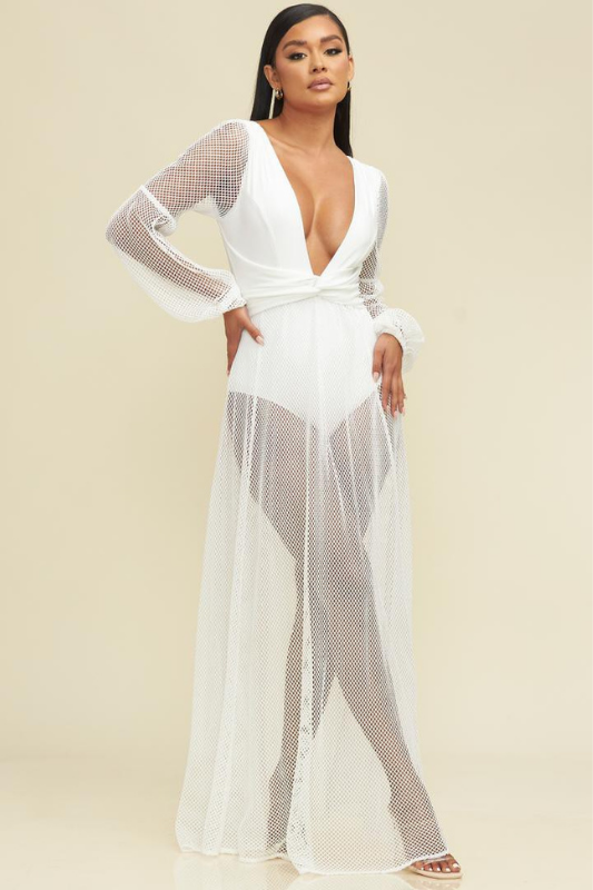 STYLED BY ALX COUTURE MIAMI BOUTIQUE WOMENS Mesh Summer Resort Maxi Dress