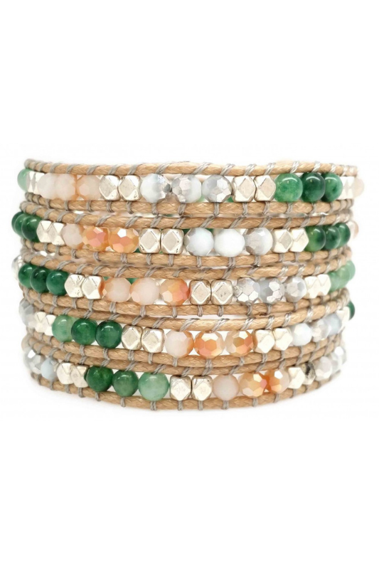STYLED BY ALX COUTURE MIAMI BOUTIQUE BRACELET Jade Green Peach Metal Beads Bracelet