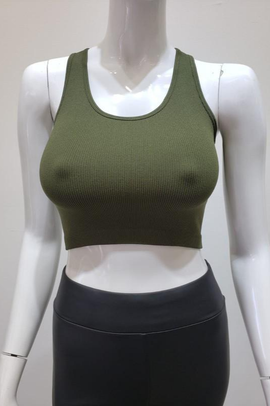 STYLED BY ALX COUTURE MIAMI BOUTIQUE WOMENS CROP TOP OLIVE Olive Ribbed Crop Top