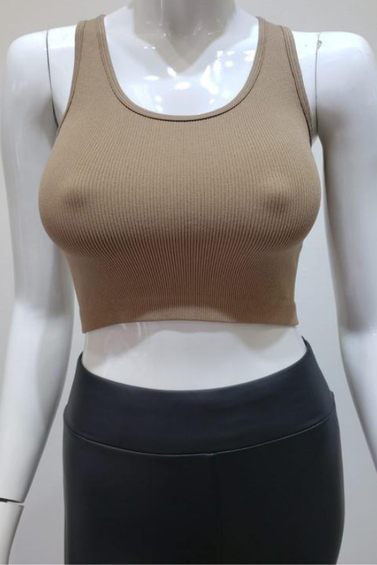 STYLED BY ALX COUTURE MIAMI BOUTIQUE WOMENS CROP TOP MOCHA Mocha Ribbed Crop Top