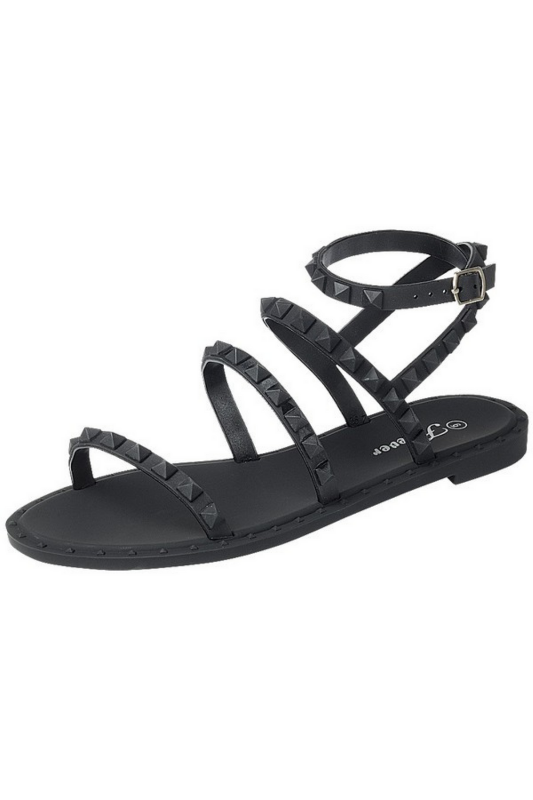 STYLED BY ALX COUTURE MIAMI BOUTIQUE WOMENS SHOES Black Studded Jelly Buckle Sandals
