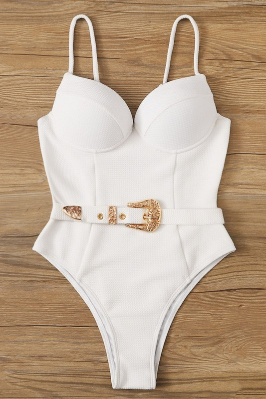 STYLED BY ALX COUTURE MIAMI BOUTIQUE White Underwire One Piece Swimsuit