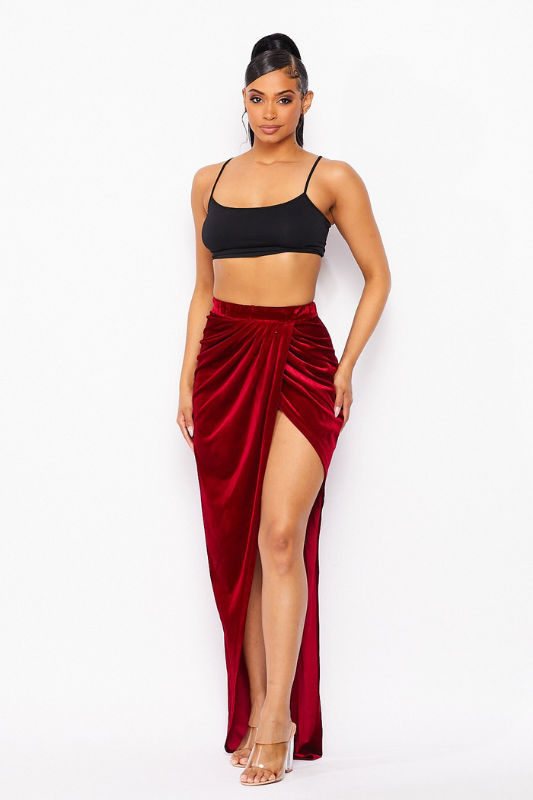 STYLED BY ALX COUTURE MIAMI BOUTIQUE WOMENS SKIRT RED Red Velvet Skirt