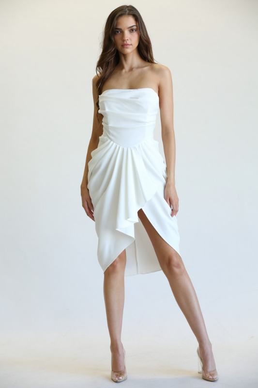 STYLED BY ALX COUTURE MIAMI BOUTIQUE White Pleated Draped Skirt Dress