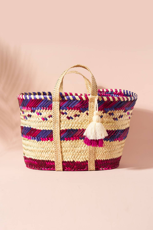 STYLED BY ALX COUTURE MIAMI BOUTIQUE HANDBAG Red & Purple Pedro Handwoven Basket 