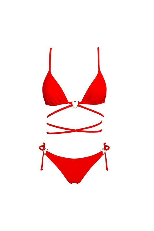 STYLED BY ALX COUTURE MIAMI BOUTIQUE WOMENS SWIMWEAR RED Red Two Piece Bikini Set