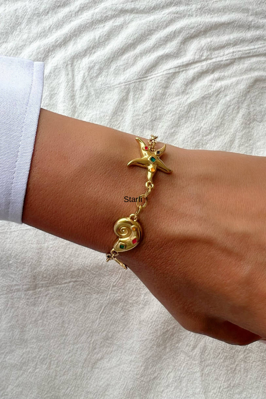 STYLED BY ALX COUTURE MIAMI BOUTIQUE Gold Summer Shell Starfish Bracelet 