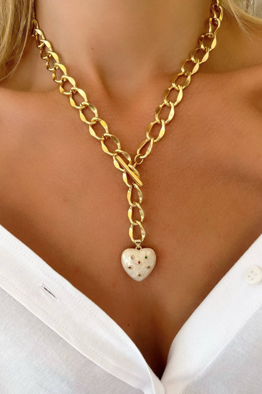 STYLED BY ALX COUTURE MIAMI BOUTIQUE Gold Heart Charm Necklace
