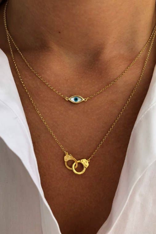 STYLED BY ALX COUTURE MIAMI BOUTIQUE Evil Eye Necklace Gold Handcuff Pendant