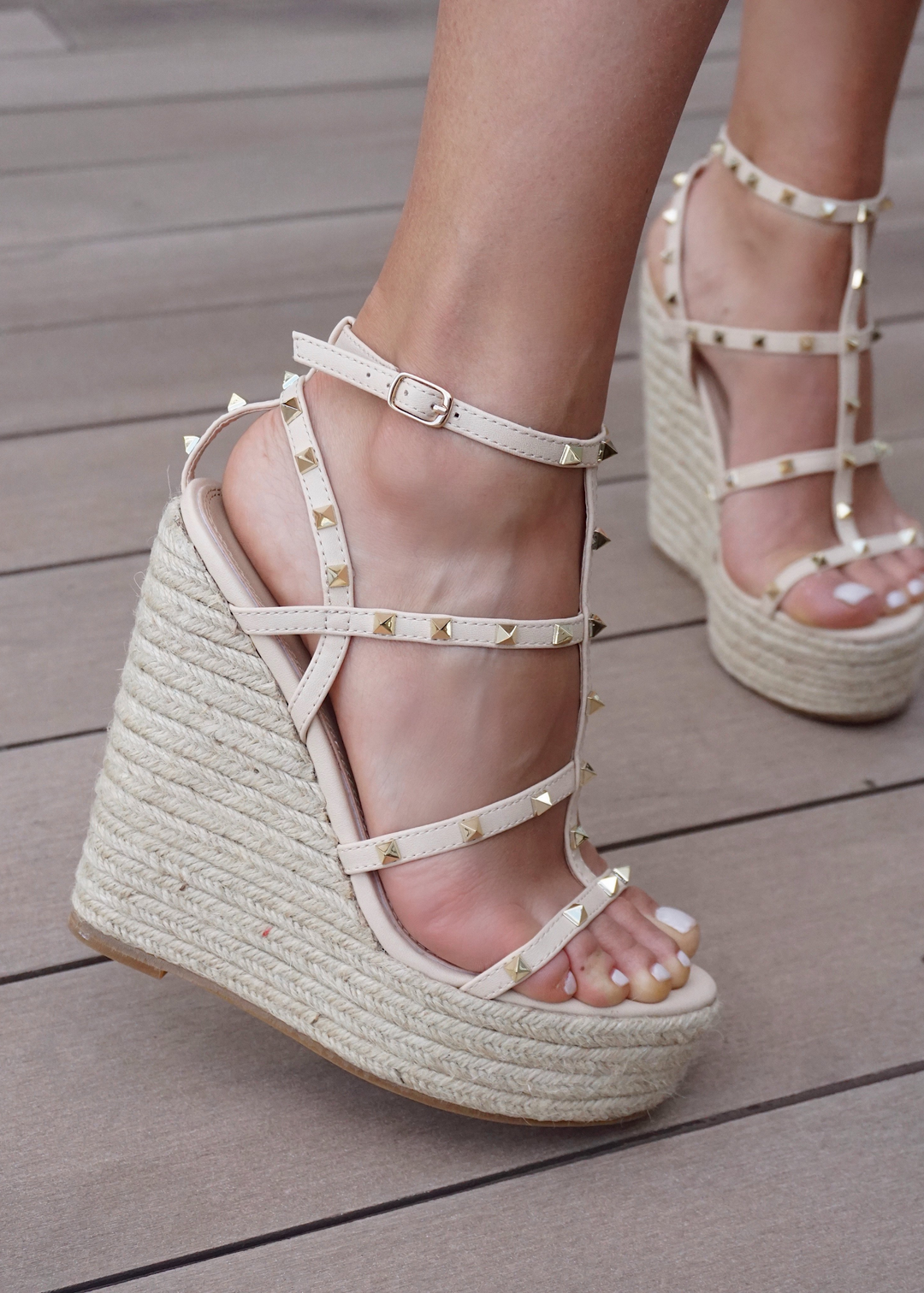 Astrid Espadrille Wedges in Nude. Side View