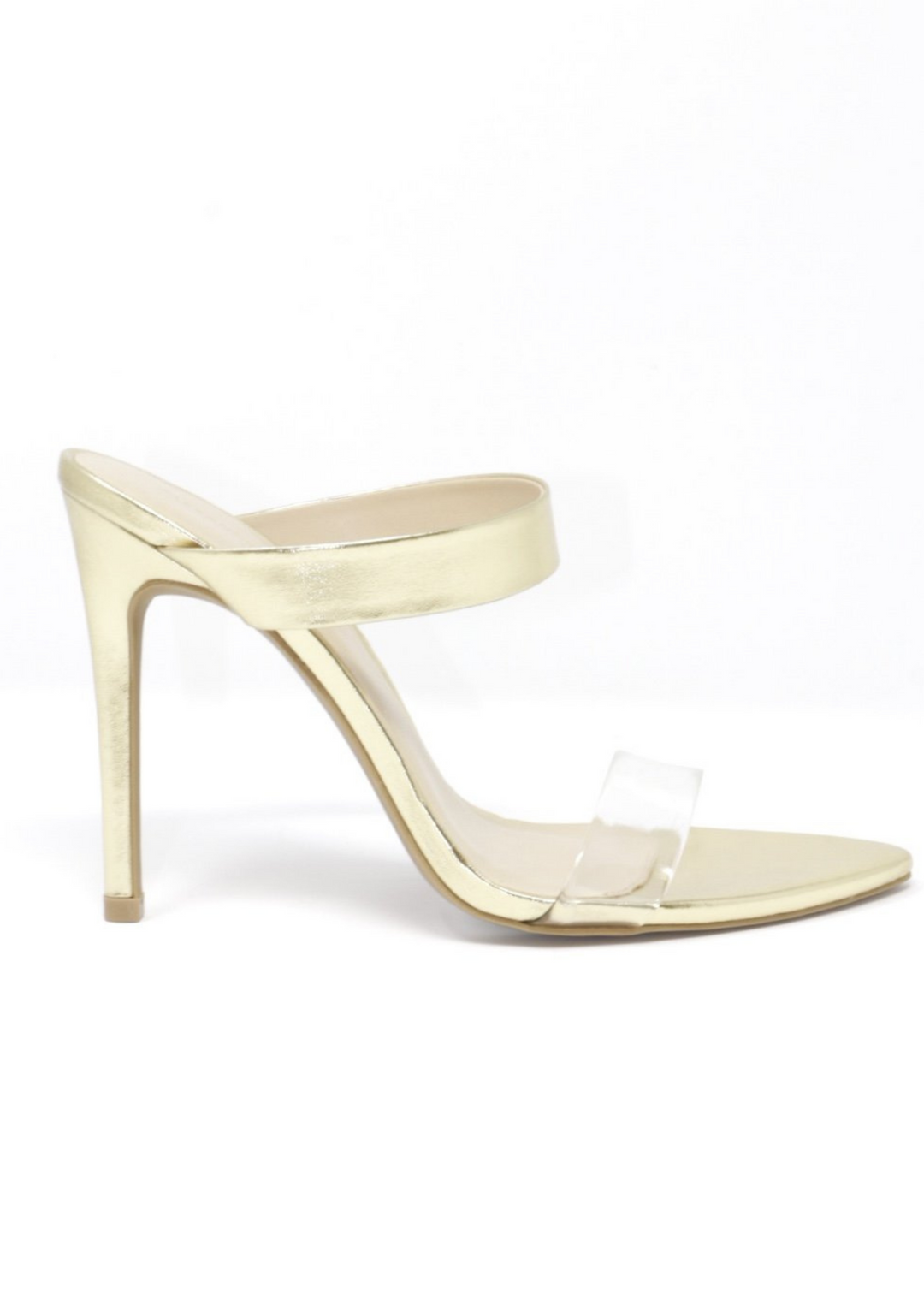 Audrey Heels with Clear Strap in Gold