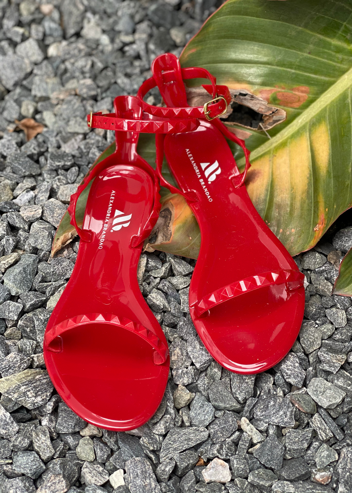 Aria Jelly Studded Sandals in Scarlet Red