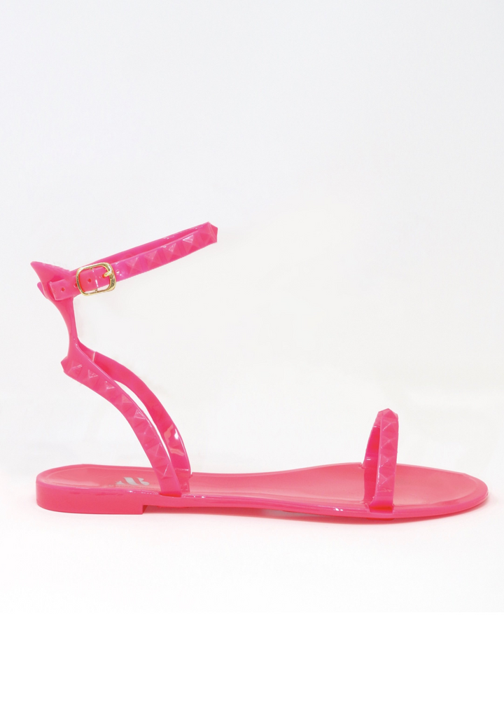 Limited Edition Aria Jelly Studded Sandals in Neon Pink  Side View