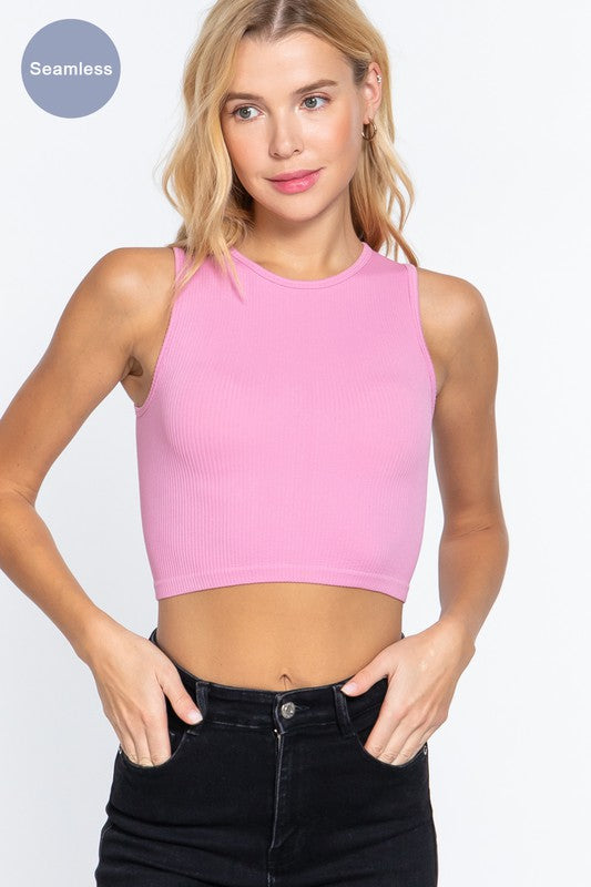 STYLED BY ALX COUTURE MIAMI BOUTIQUE Round Neck Seamless Knit Tank Top
