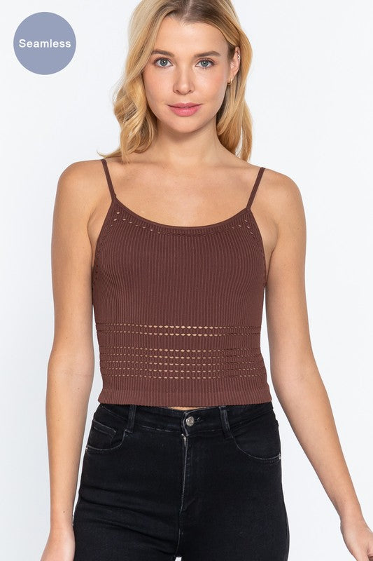STYLED BY ALX COUTURE MIAMI BOUTIQUE Round Neck Pointelle Detail Cami Top