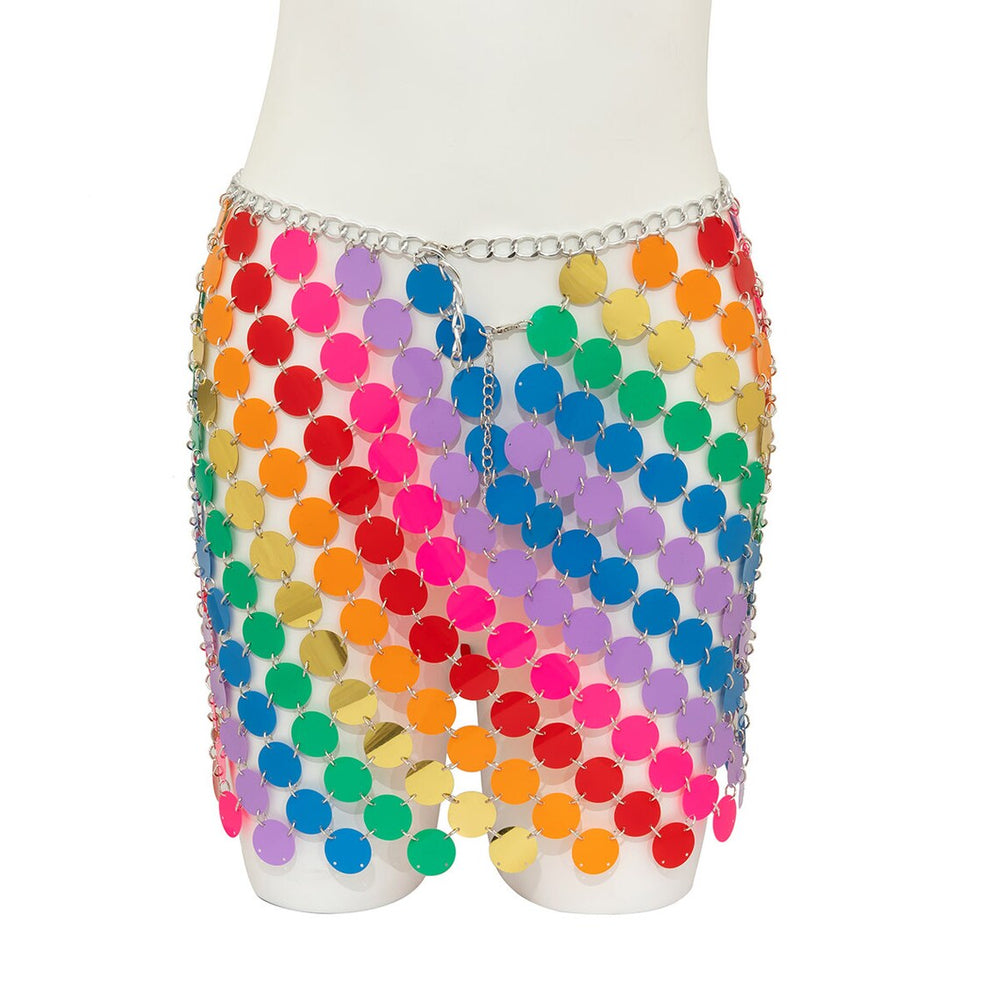 STYLED BY ALX COUTURE MIAMI BOUTIQUE Rainbow Sequins Patchwork Strappy Party Skirt