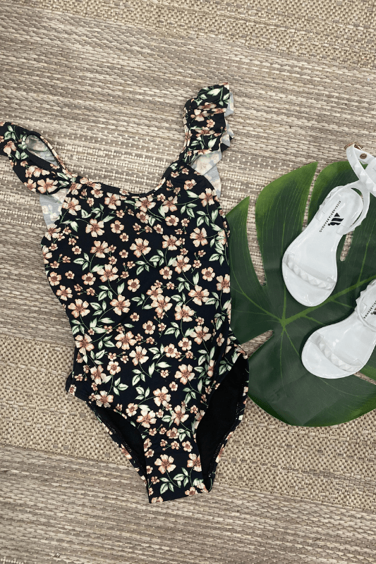 Kid's Black Floral Swimsuit - STYLED BY ALX COUTUREChildren's Apparel