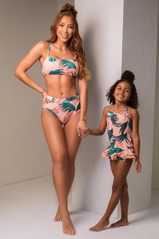 Kids Pink Tropical Halter One Piece Swimsuit - STYLED BY ALX COUTUREChildren&