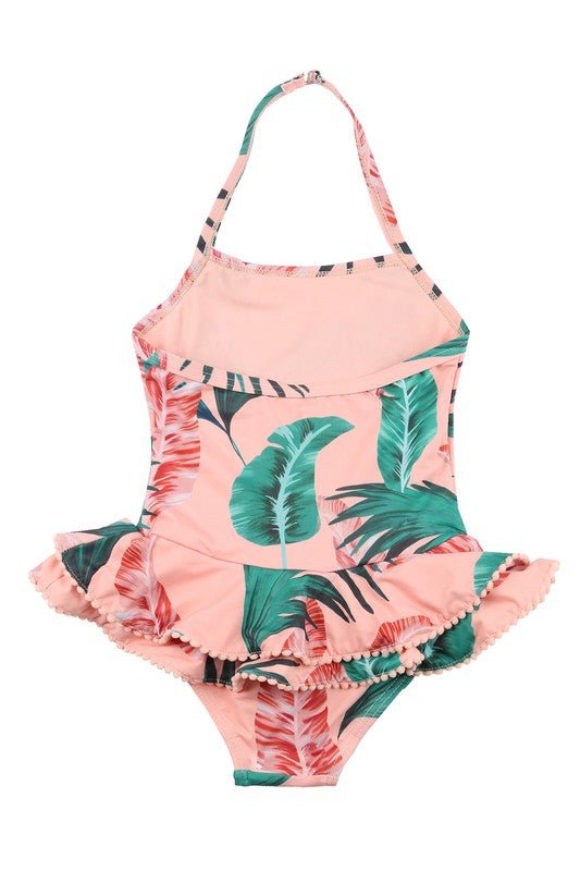 Kids Pink Tropical Halter One Piece Swimsuit - STYLED BY ALX COUTUREChildren&