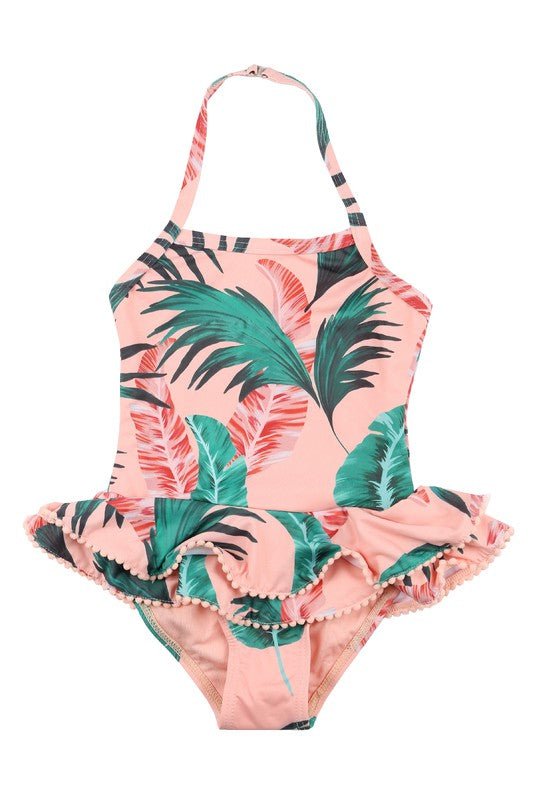 Kids Pink Tropical Halter One Piece Swimsuit - STYLED BY ALX COUTUREChildren&