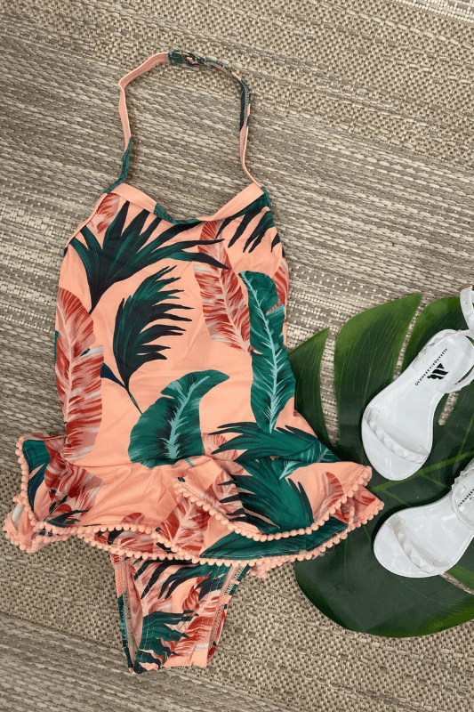 Kids Pink Tropical Halter One Piece Swimsuit - STYLED BY ALX COUTUREChildren's Apparel