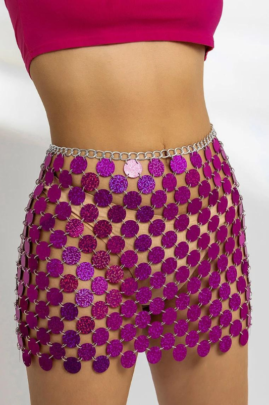 STYLED BY ALX COUTURE MIAMI BIOUTQUE Rose Red Sequins Patchwork Strappy Mini Skirt