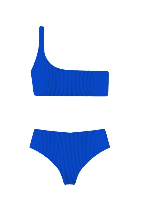 STYLED BY ALX COUTURE MIAMI BOUTIQUE Royal Blue One Shoulder Bikini Set