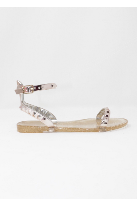 Aria Kids Rose Gold jelly sandals by Alexandria Brandao. Side view