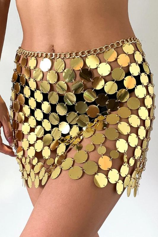 STYLED BY ALX COUTURE MIAMI BOUTIQUE Gold Squamous Sequins Patchwork Strappy Skirt
