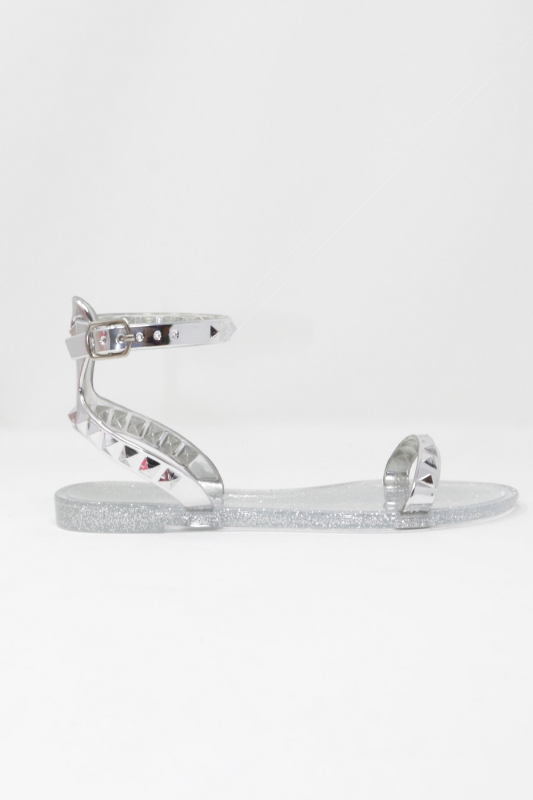 Aria Kids silver jelly sandals. Side View.