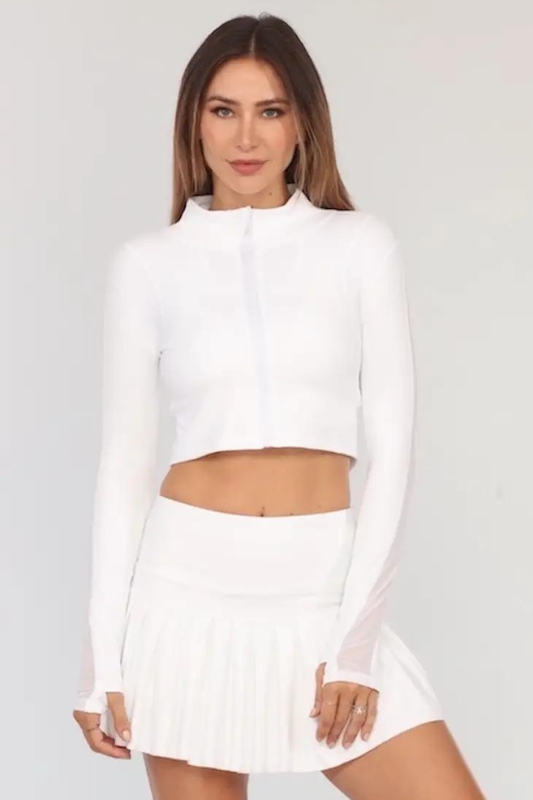 STYLED BY ALX COUTURE MIAMI BOUTIQUE White Cropped Zip-Up Sports Jacket