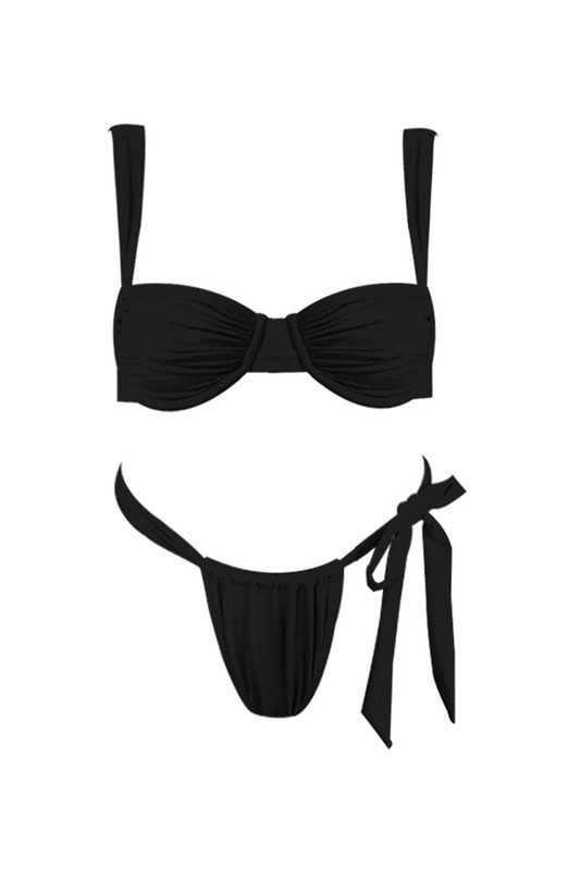 STYLED BY ALX COUTURE MIAMI BOUTIQUE Black Self Tie Top Bikini Set